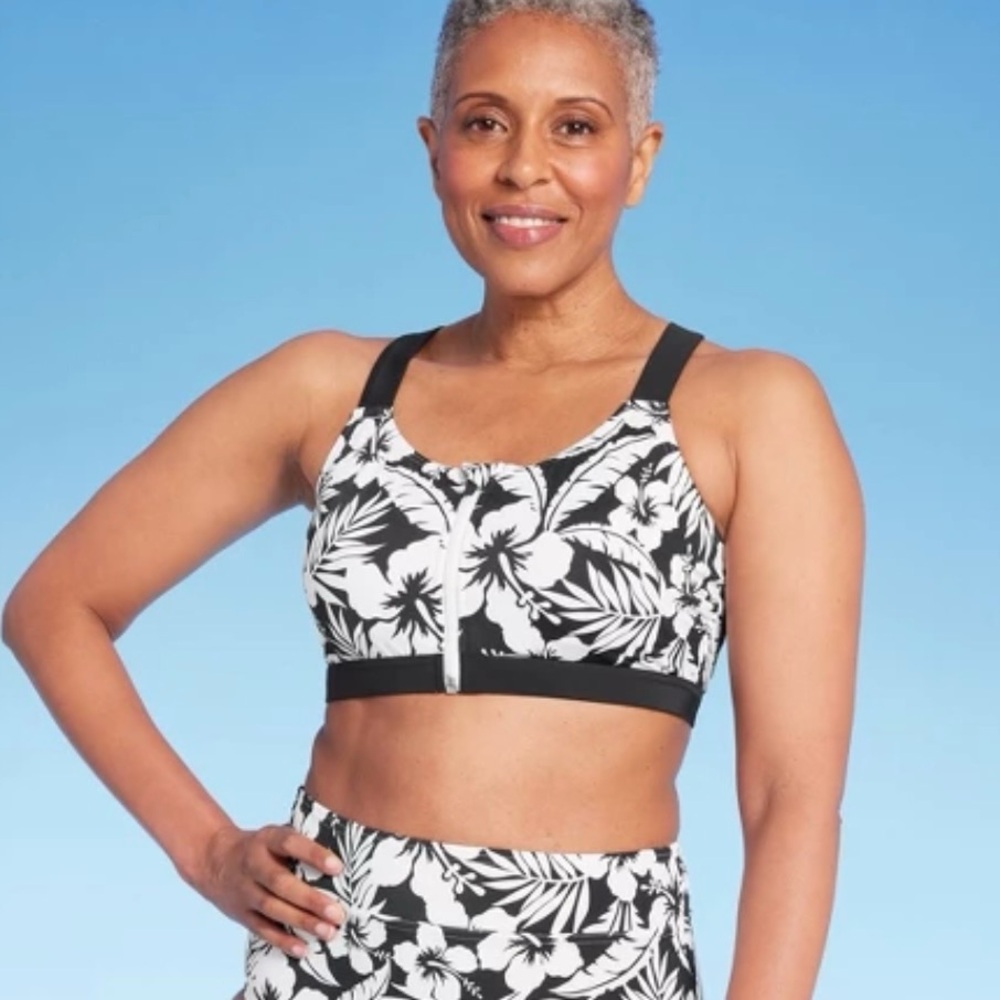 Lands end black and white hibiscus floral sporty bikini top NWT - Picture 5 of 5